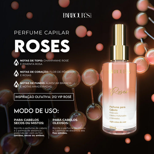 Perfume Capilar E Finalizador Termoativo Roses - Barbour's Beauty - 60 ml Spray
