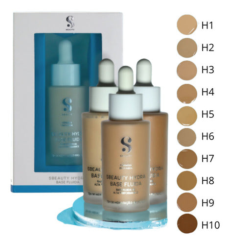 Base Fluida H3 - Hydra Sbeauty 30ml - Resistente Água, Hidratação 72h, Acabamento Matte Natural