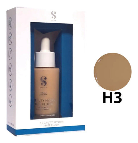 Base Fluida H3 - Hydra Sbeauty 30ml - Resistente Água, Hidratação 72h, Acabamento Matte Natural