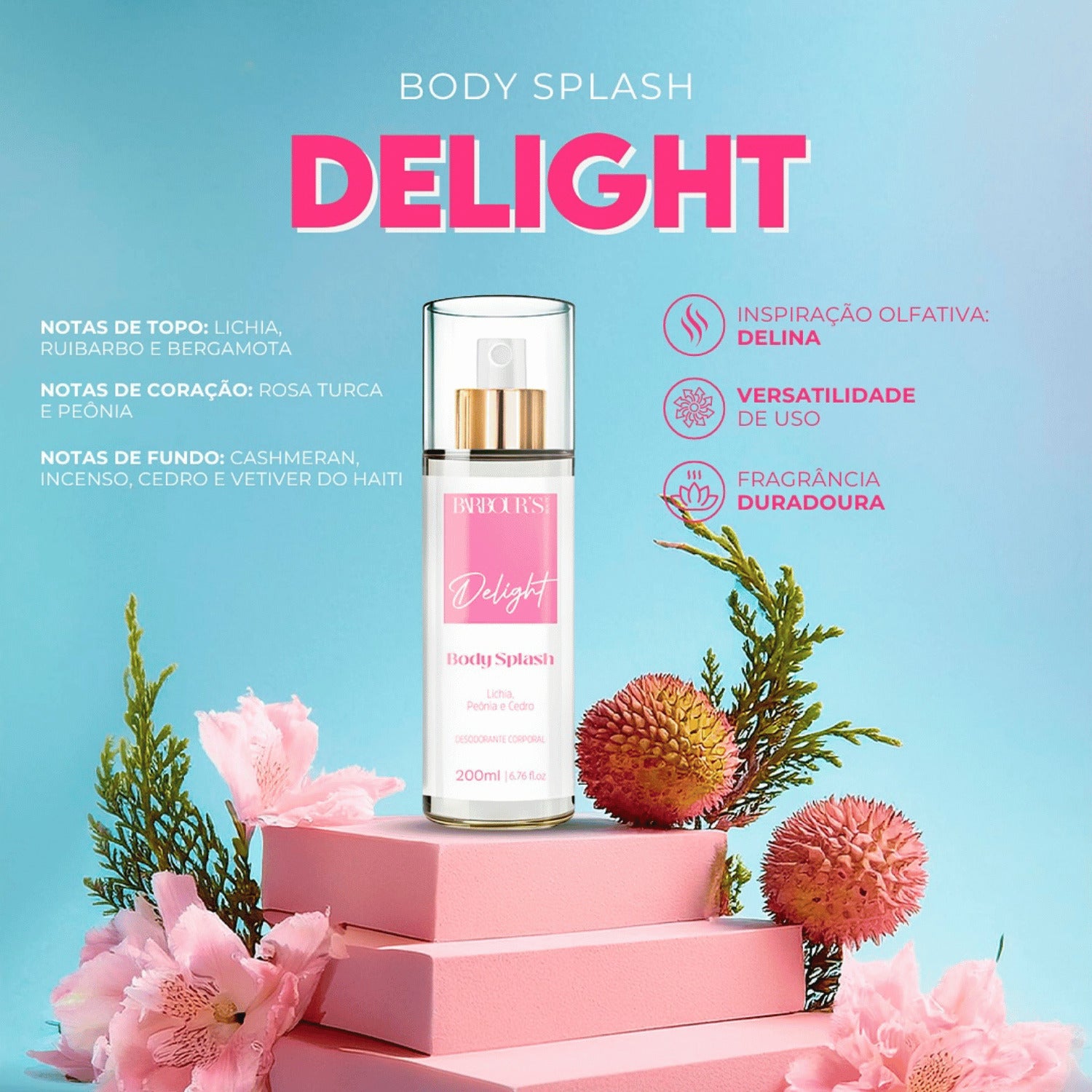 Body Splash Delight - Deo Colônia - Barbour's Beauty - 200 Ml - Spray