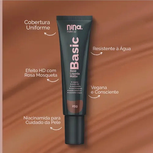 Base Líquida Basic Resistente Água Cor 02 - Nina Makeup 25g