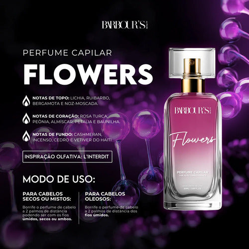 Perfume Capilar E Finalizador Termoativo Flowers  - Barbour's Beauty  - 50ml Spray