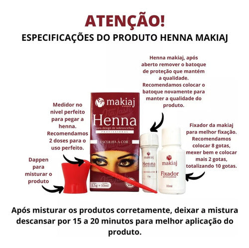 Henna P/ Sobrancelha Castanho Claro C/ Pá Medidora Makiaj Castanho Claro