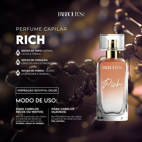 Perfume Capilar E Finalizador Termoativo Rich - Barbour's Beauty  - 50ml Spray
